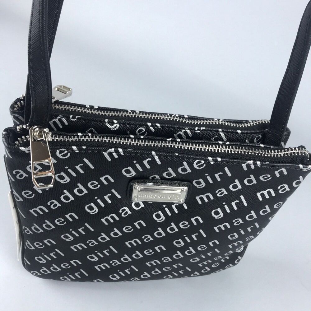 Steve Madden Girl Black Silver Logo Letters Cross body Shoulder Bag Purse NWT - Picture 6 of 12